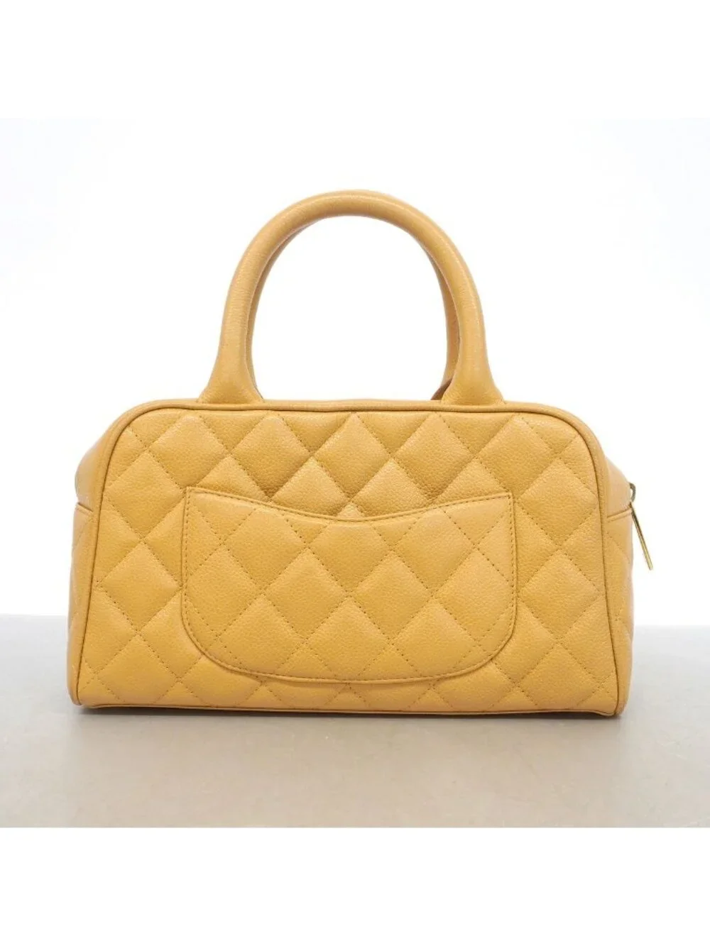 Chanel Handbag Quilted Caviar Leather Beige Gold
